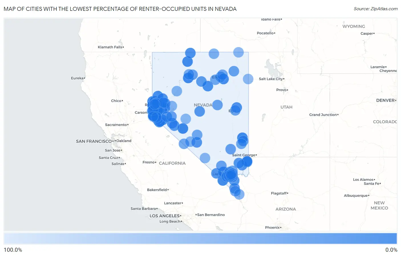 Cities with the Lowest Percentage of Renter-Occupied Units in Nevada Map