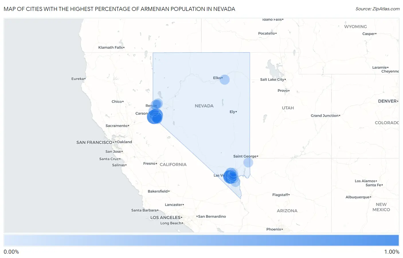 Cities with the Highest Percentage of Armenian Population in Nevada Map