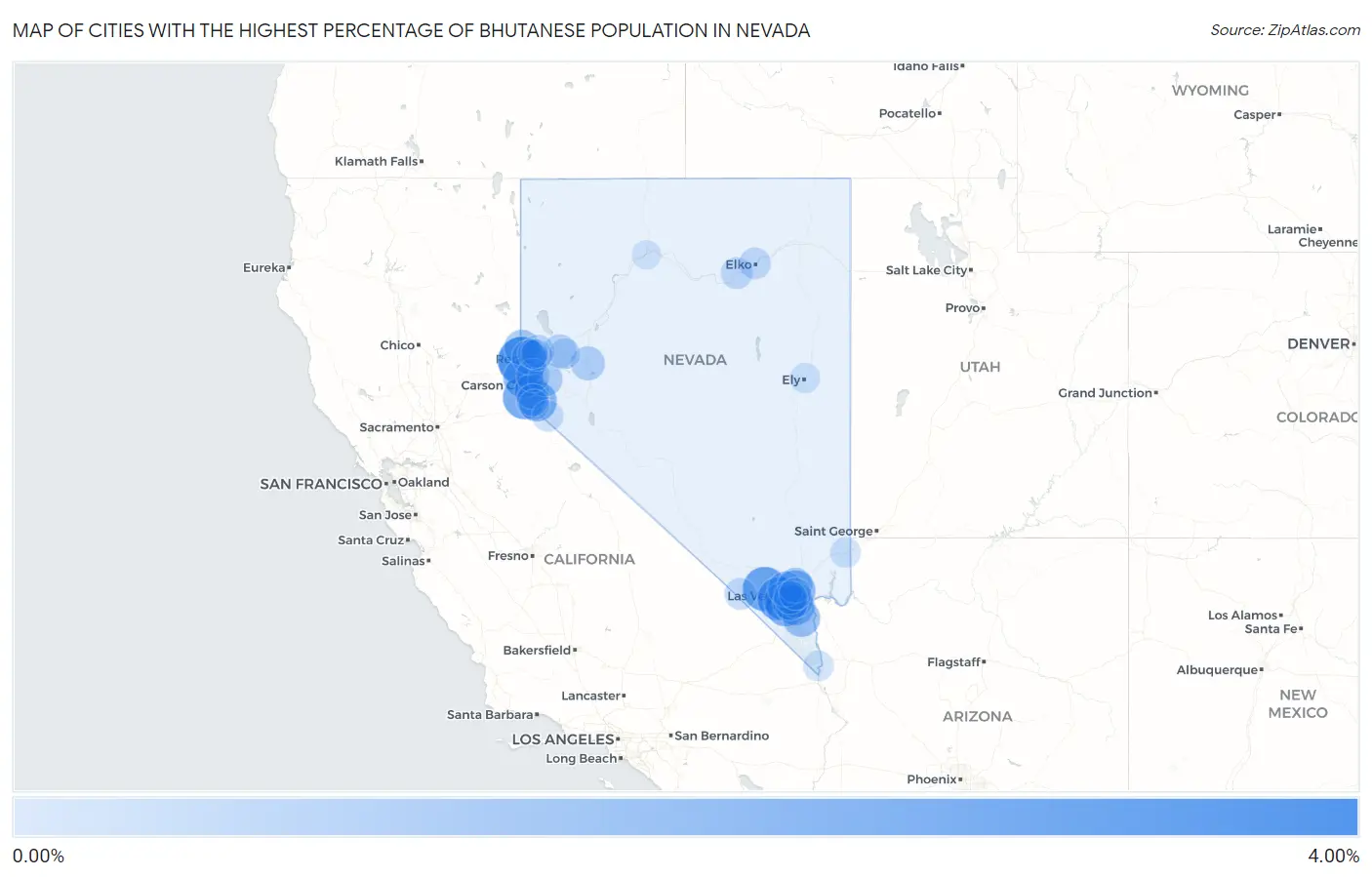 Cities with the Highest Percentage of Bhutanese Population in Nevada Map