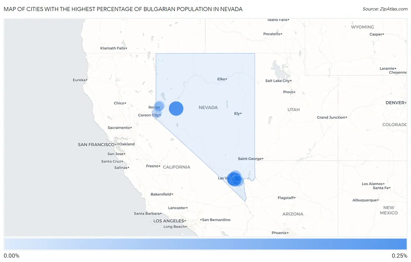 Cities with the Highest Percentage of Bulgarian Population in Nevada Map