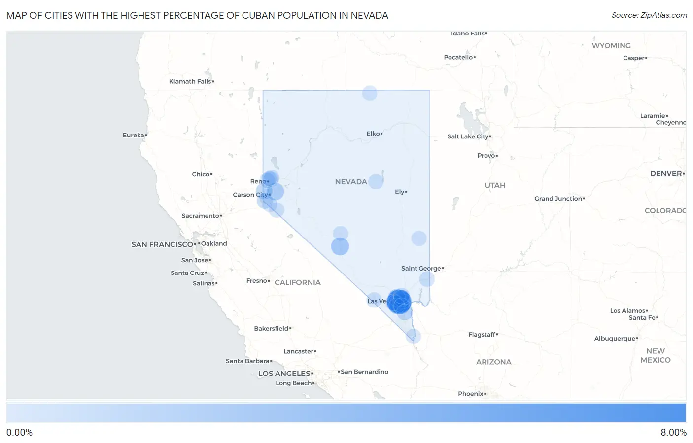 Cities with the Highest Percentage of Cuban Population in Nevada Map