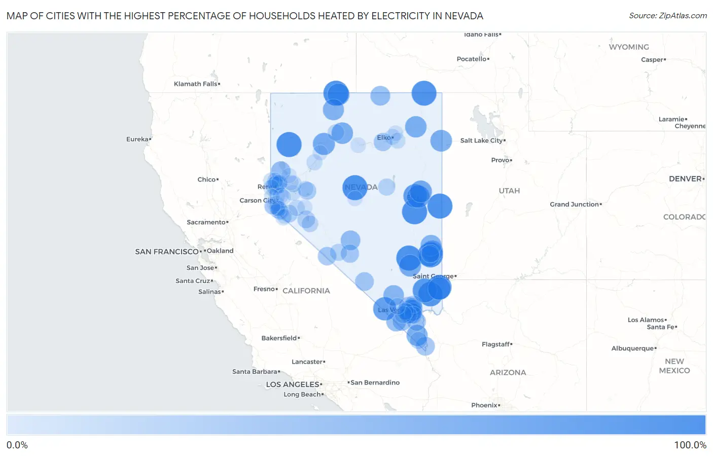 Cities with the Highest Percentage of Households Heated by Electricity in Nevada Map