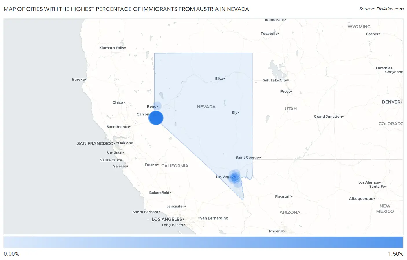 Cities with the Highest Percentage of Immigrants from Austria in Nevada Map