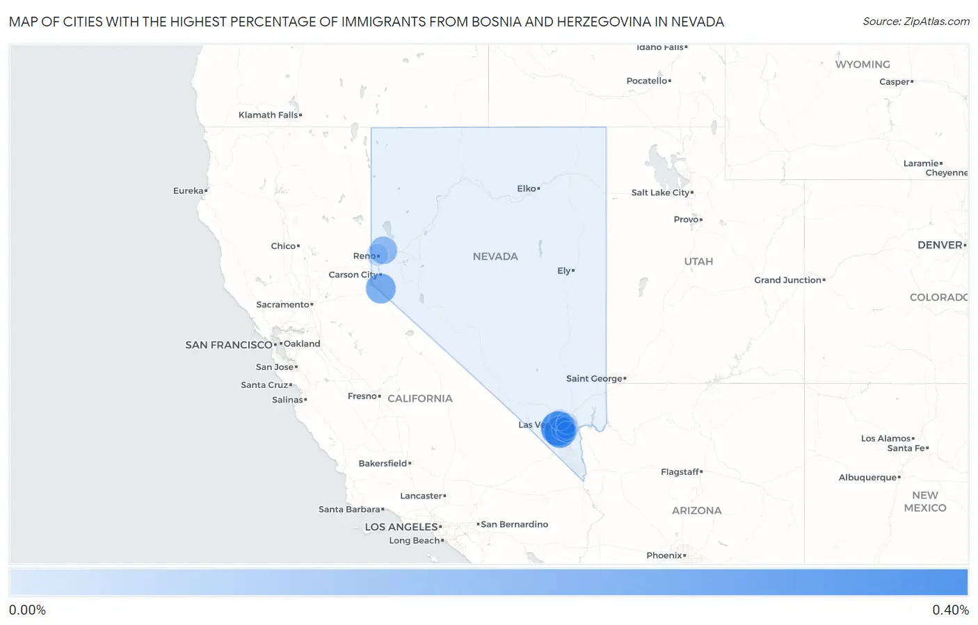 Cities with the Highest Percentage of Immigrants from Bosnia and Herzegovina in Nevada Map