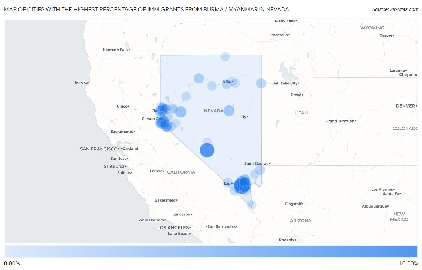 Cities with the Highest Percentage of Immigrants from Burma / Myanmar in Nevada Map