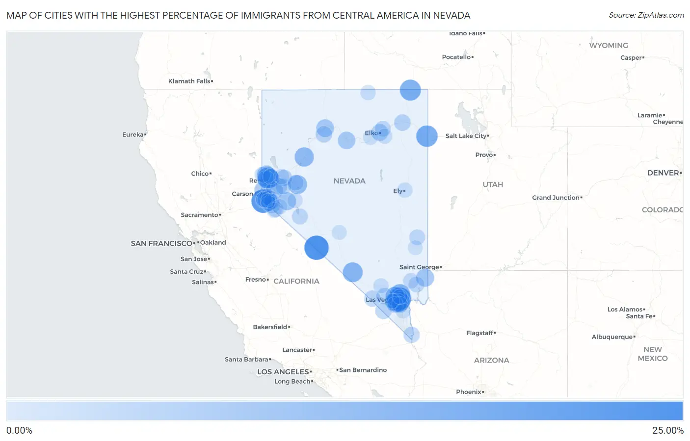 Cities with the Highest Percentage of Immigrants from Central America in Nevada Map