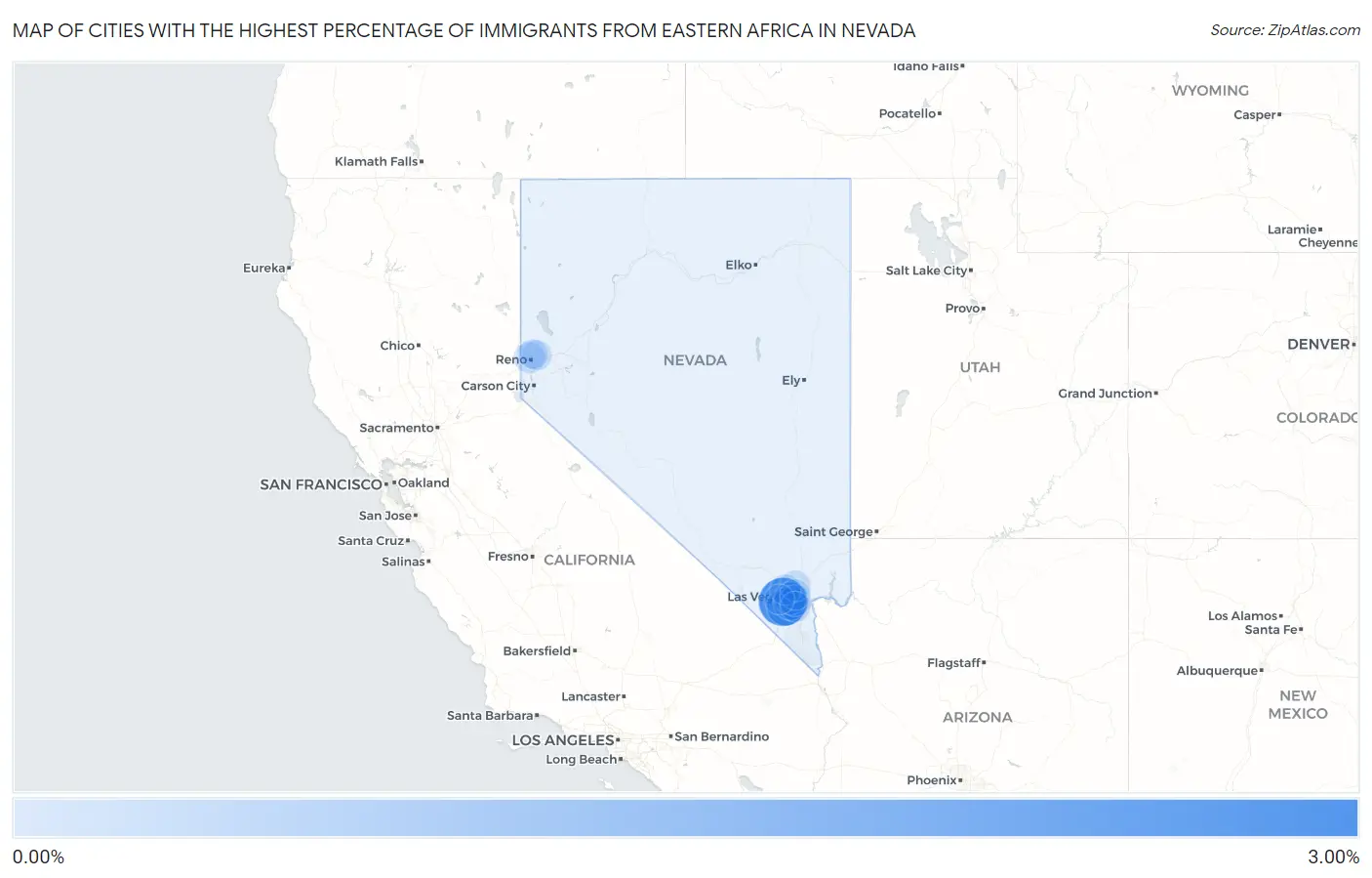 Cities with the Highest Percentage of Immigrants from Eastern Africa in Nevada Map