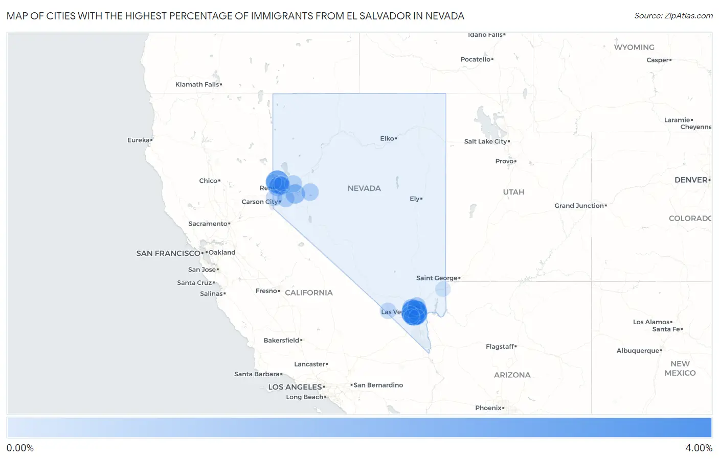 Cities with the Highest Percentage of Immigrants from El Salvador in Nevada Map