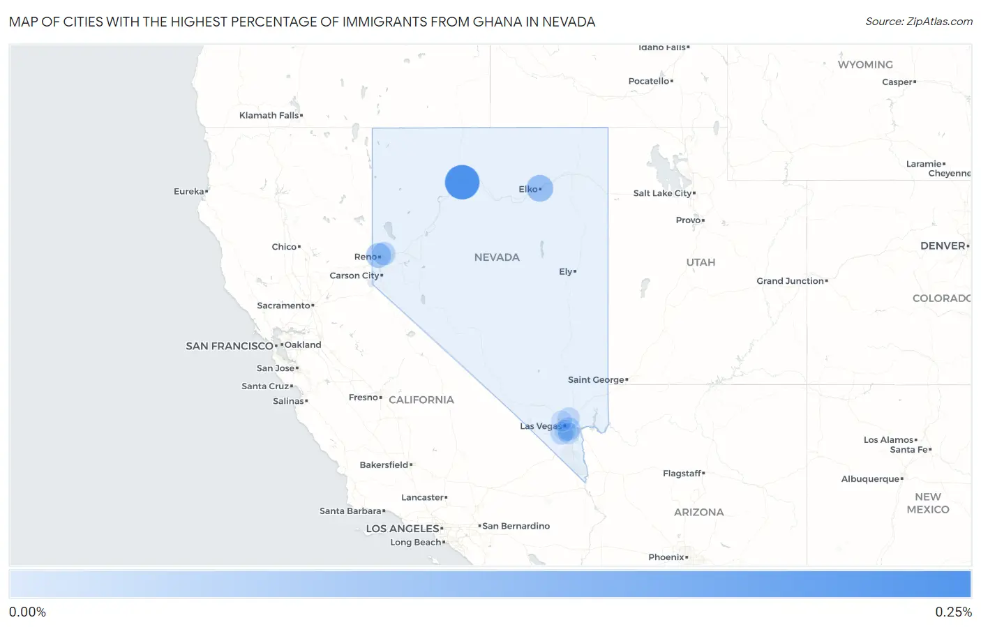 Cities with the Highest Percentage of Immigrants from Ghana in Nevada Map