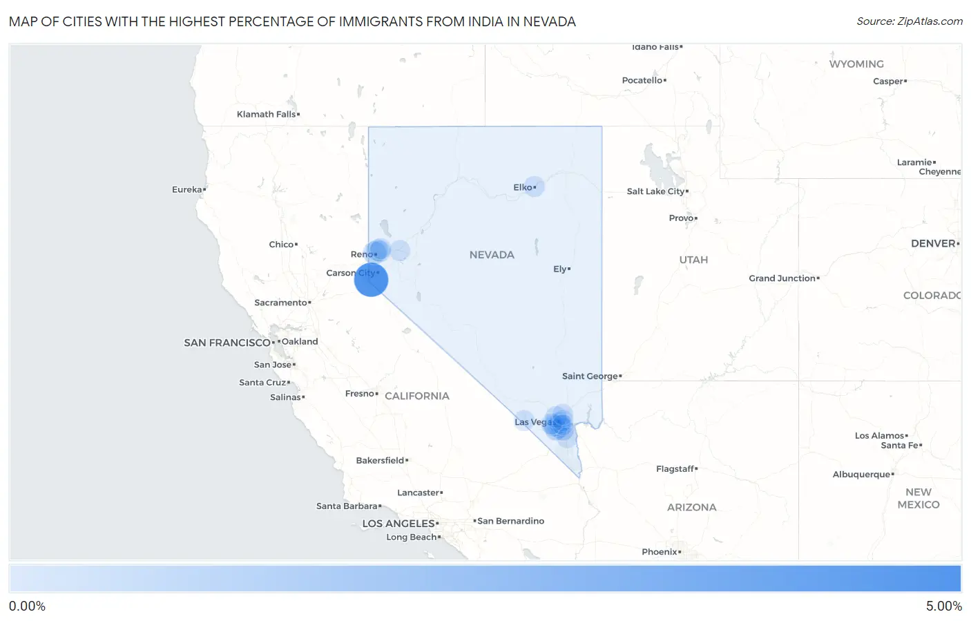 Cities with the Highest Percentage of Immigrants from India in Nevada Map