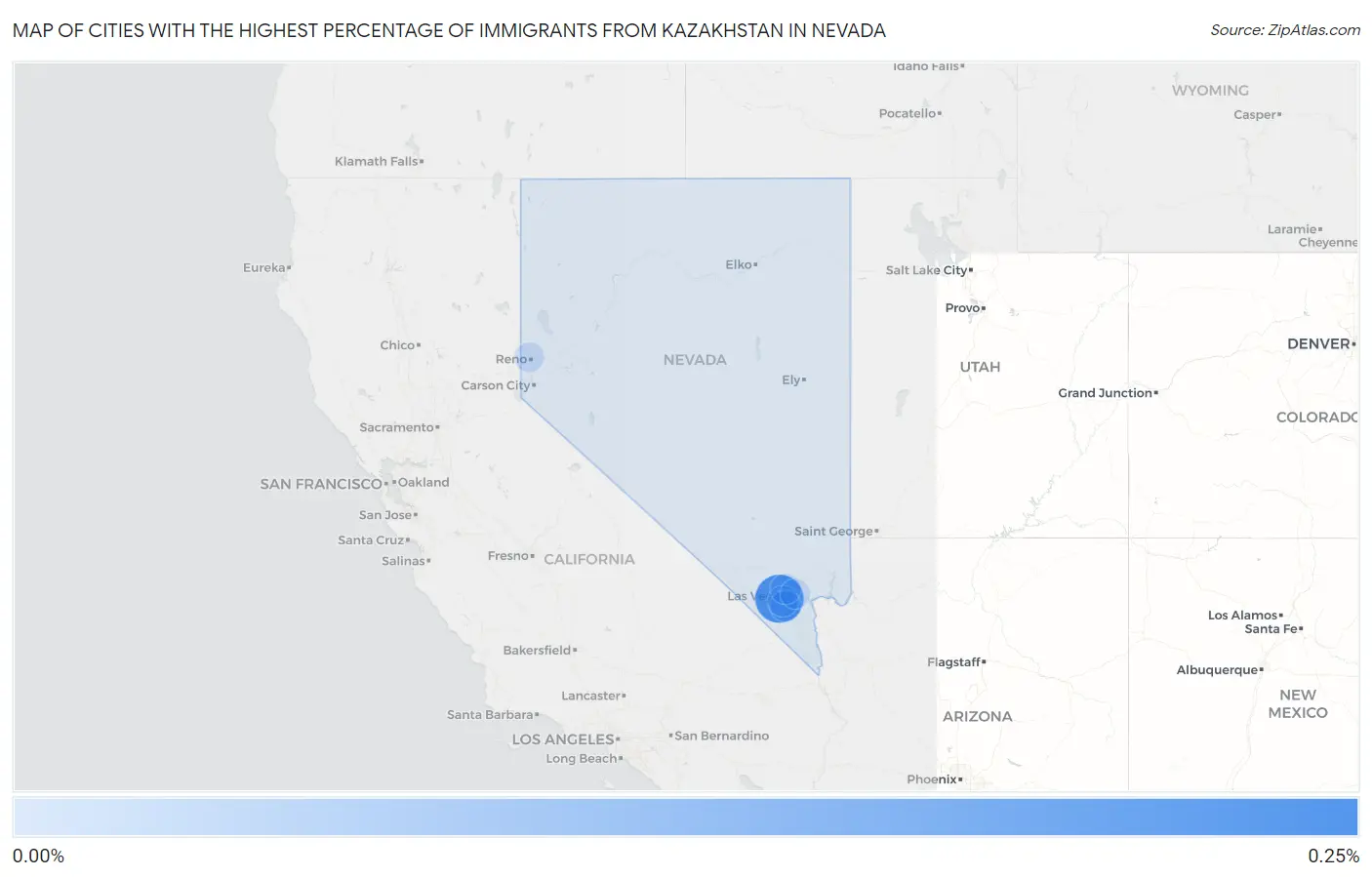 Cities with the Highest Percentage of Immigrants from Kazakhstan in Nevada Map