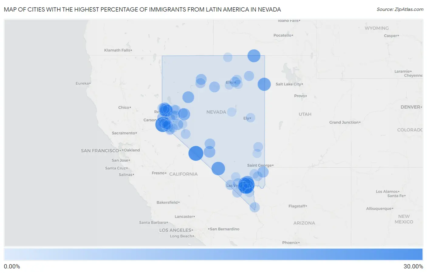 Cities with the Highest Percentage of Immigrants from Latin America in Nevada Map