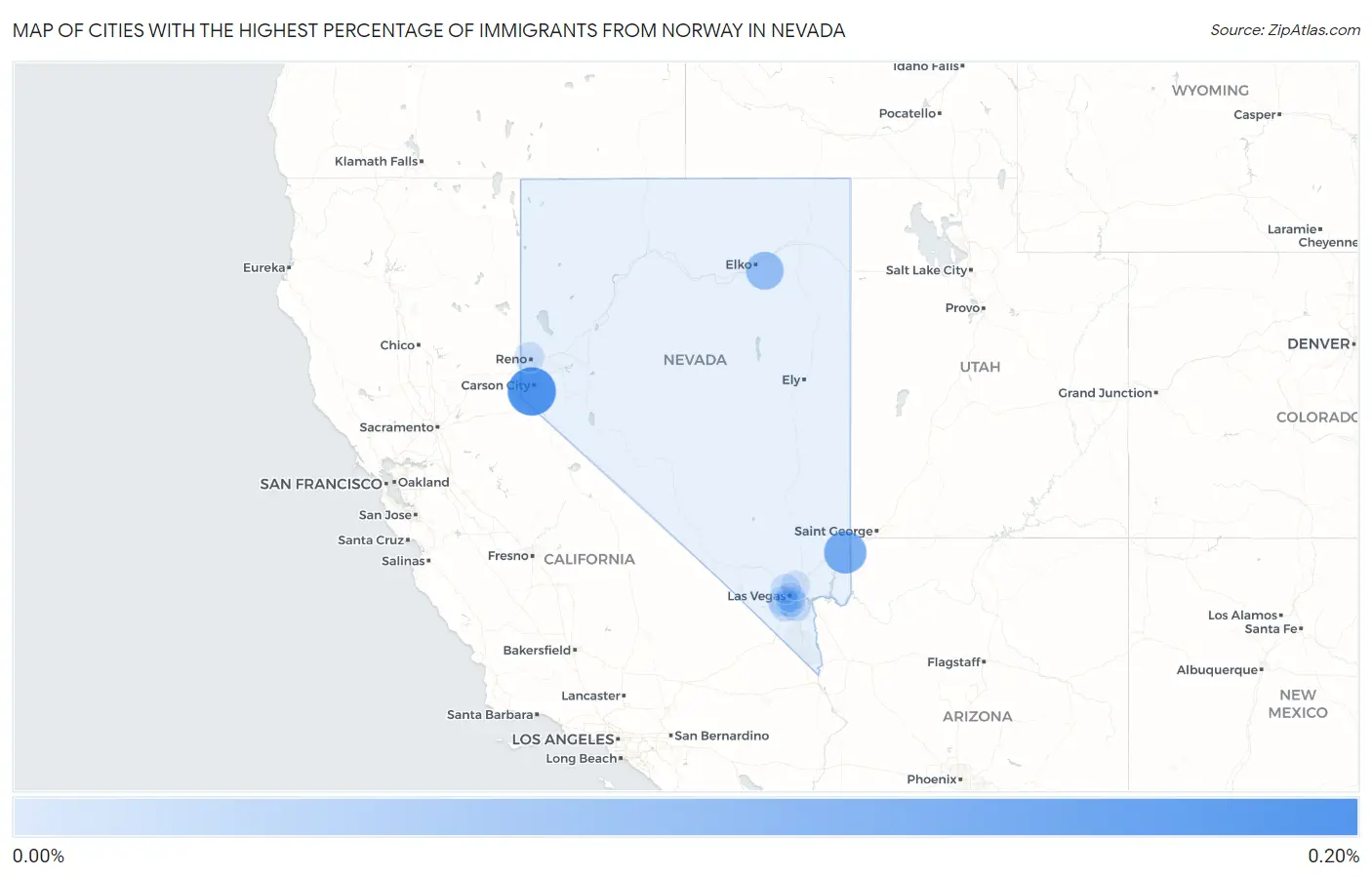 Cities with the Highest Percentage of Immigrants from Norway in Nevada Map