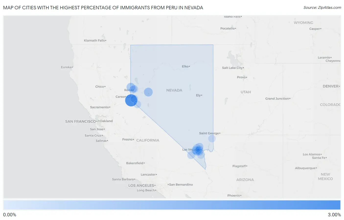 Cities with the Highest Percentage of Immigrants from Peru in Nevada Map