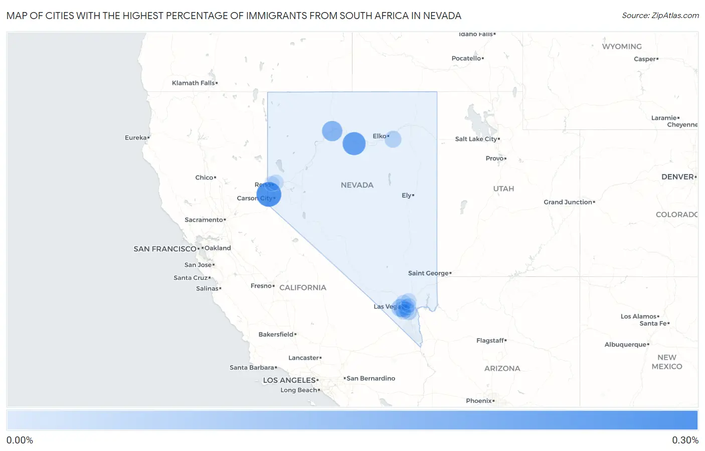 Cities with the Highest Percentage of Immigrants from South Africa in Nevada Map