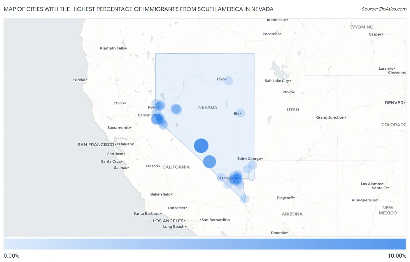 Cities with the Highest Percentage of Immigrants from South America in Nevada Map
