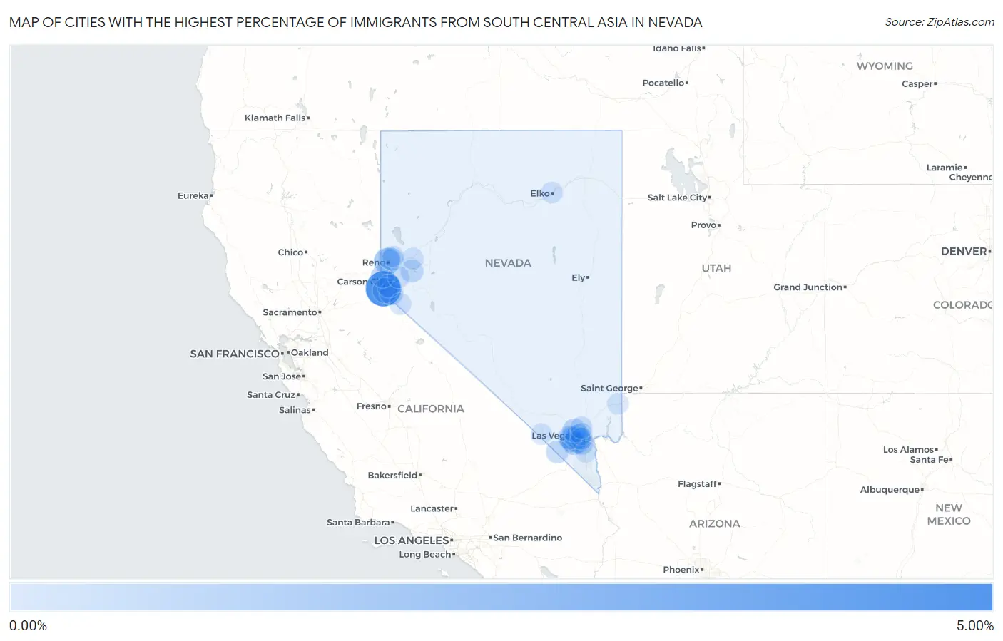 Cities with the Highest Percentage of Immigrants from South Central Asia in Nevada Map