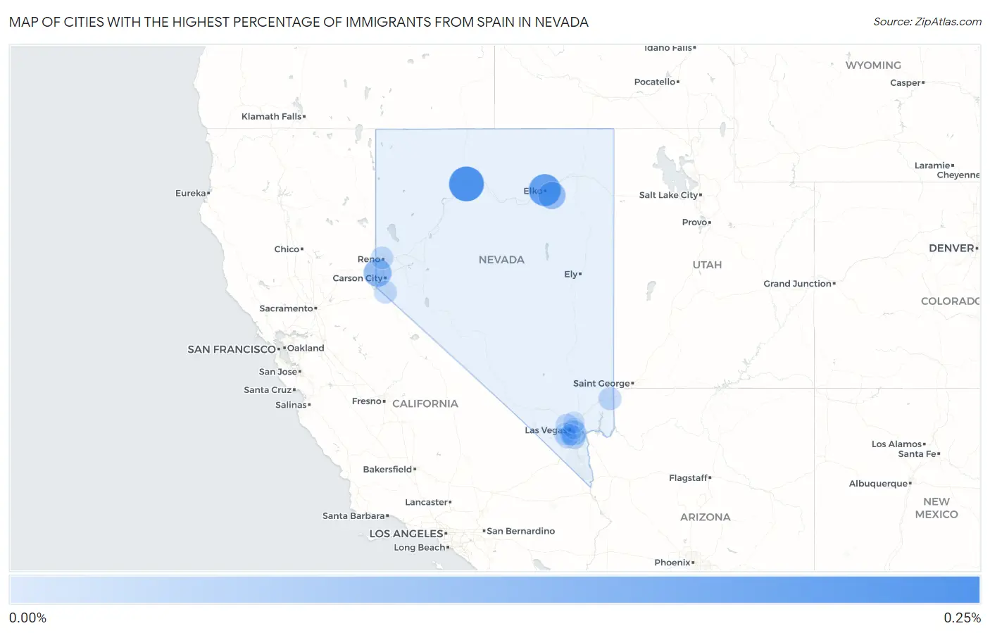 Cities with the Highest Percentage of Immigrants from Spain in Nevada Map