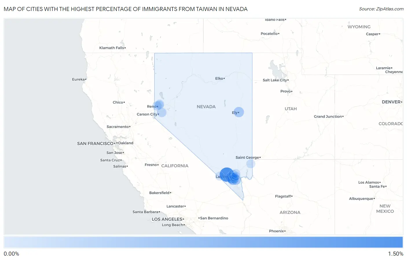 Cities with the Highest Percentage of Immigrants from Taiwan in Nevada Map