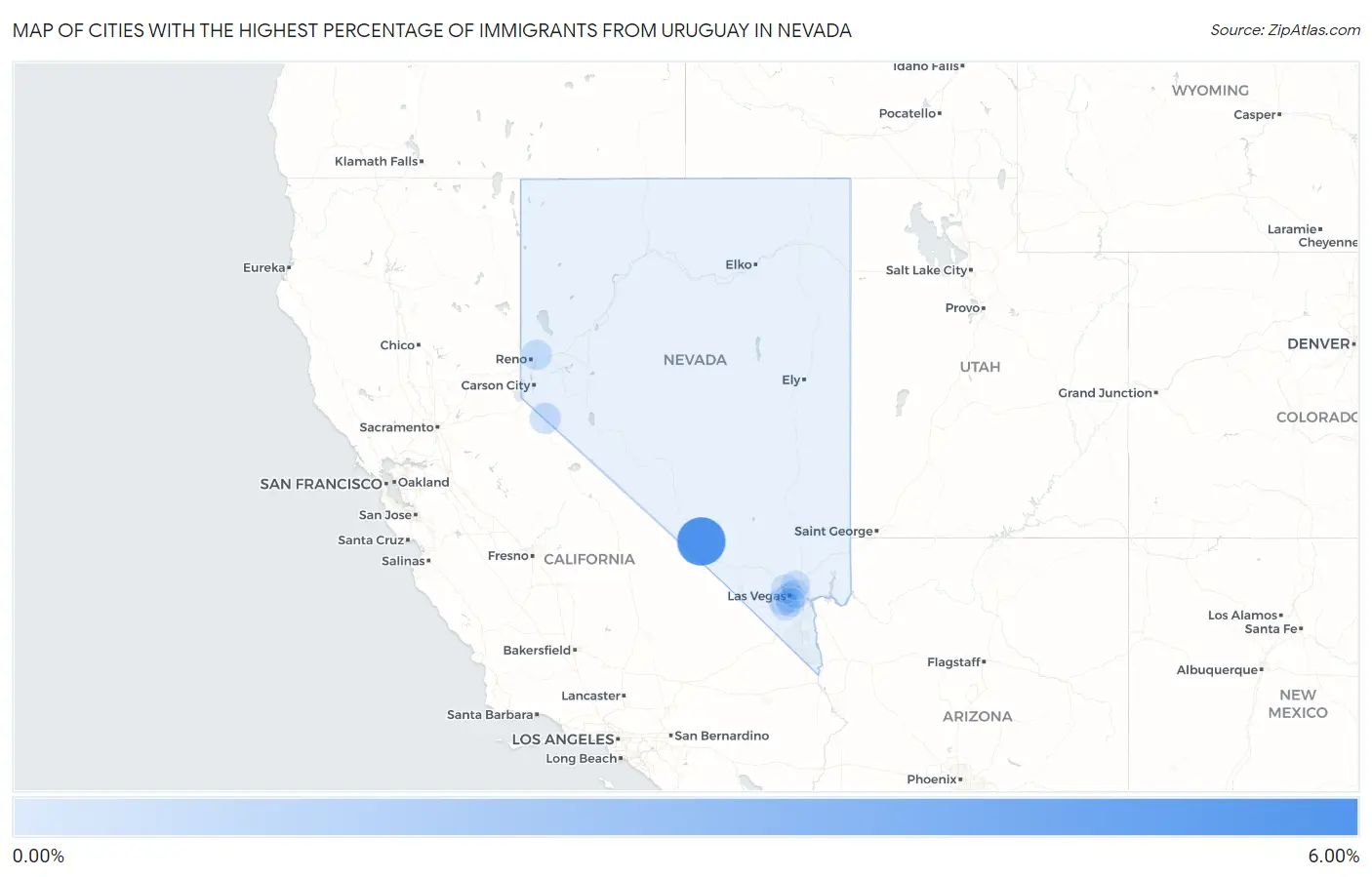 Cities with the Highest Percentage of Immigrants from Uruguay in Nevada Map