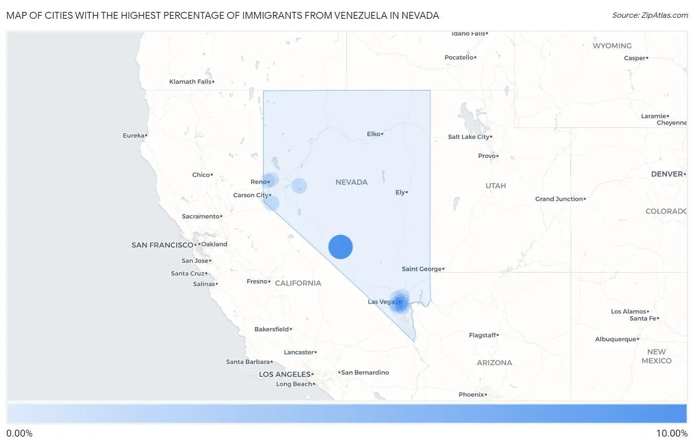 Cities with the Highest Percentage of Immigrants from Venezuela in Nevada Map