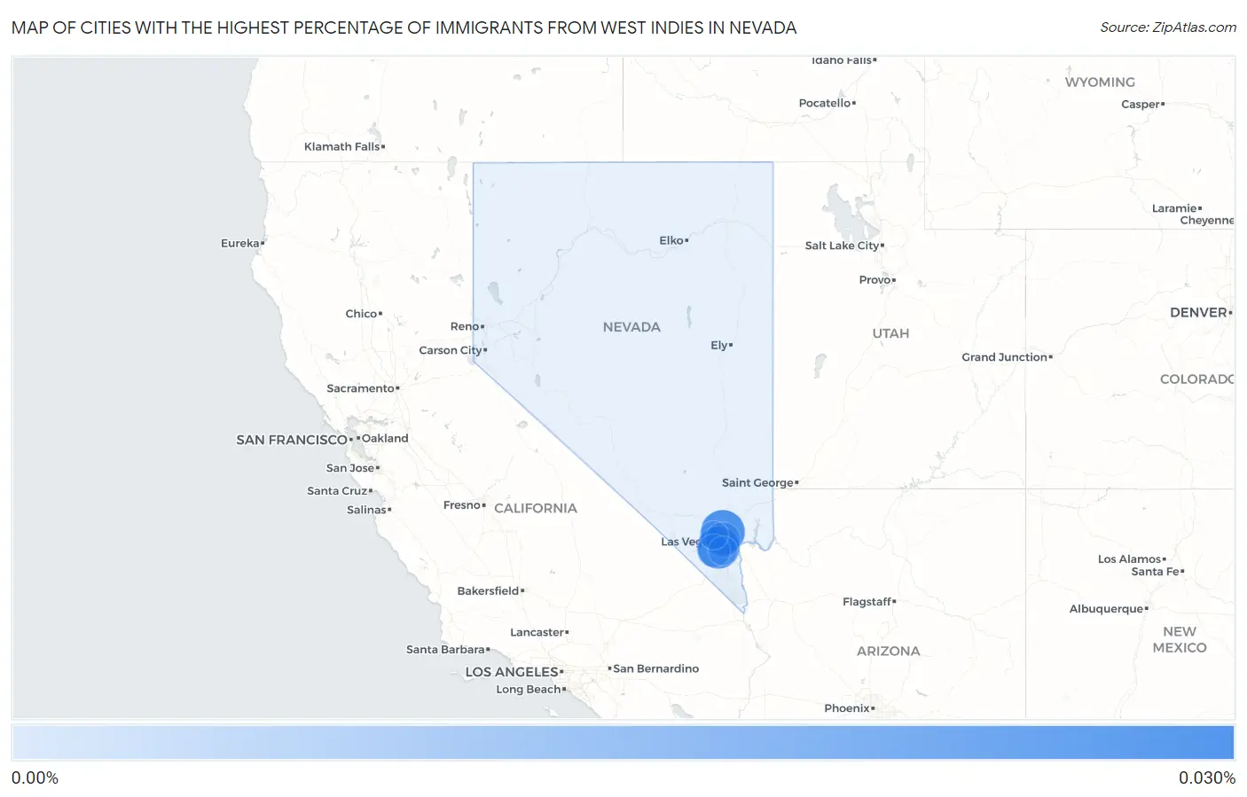 Cities with the Highest Percentage of Immigrants from West Indies in Nevada Map