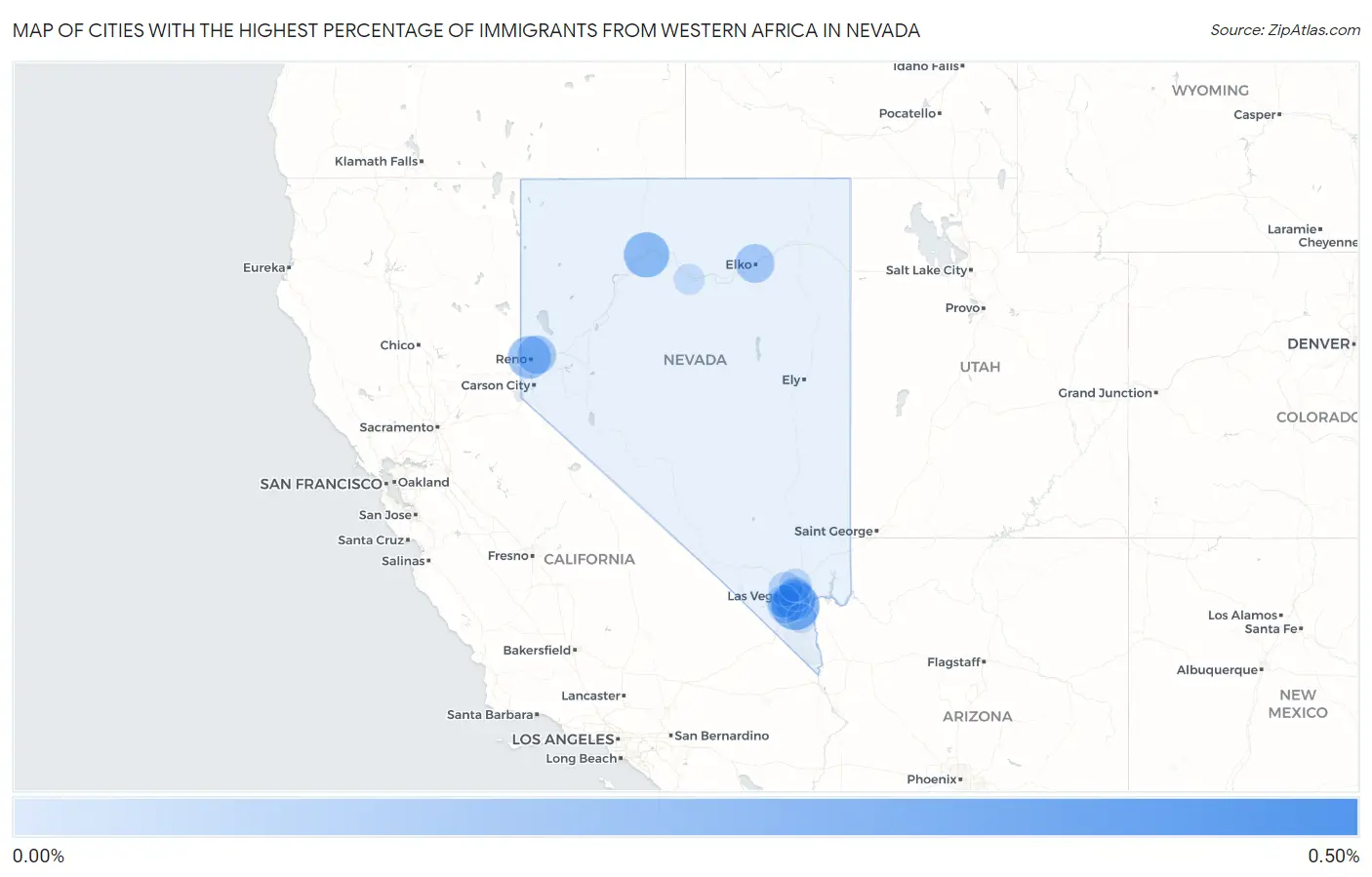 Cities with the Highest Percentage of Immigrants from Western Africa in Nevada Map
