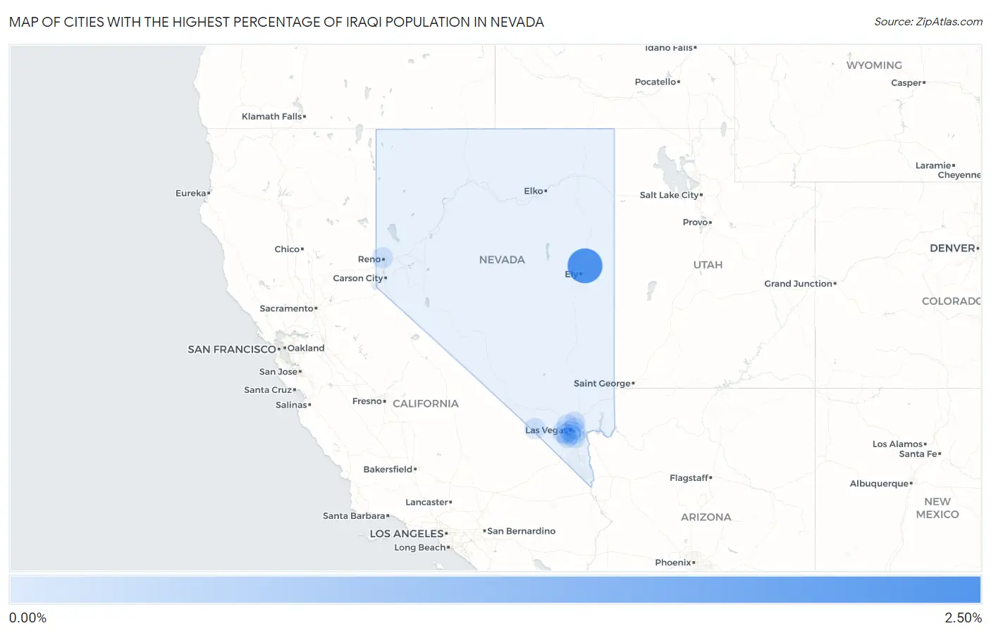 Cities with the Highest Percentage of Iraqi Population in Nevada Map