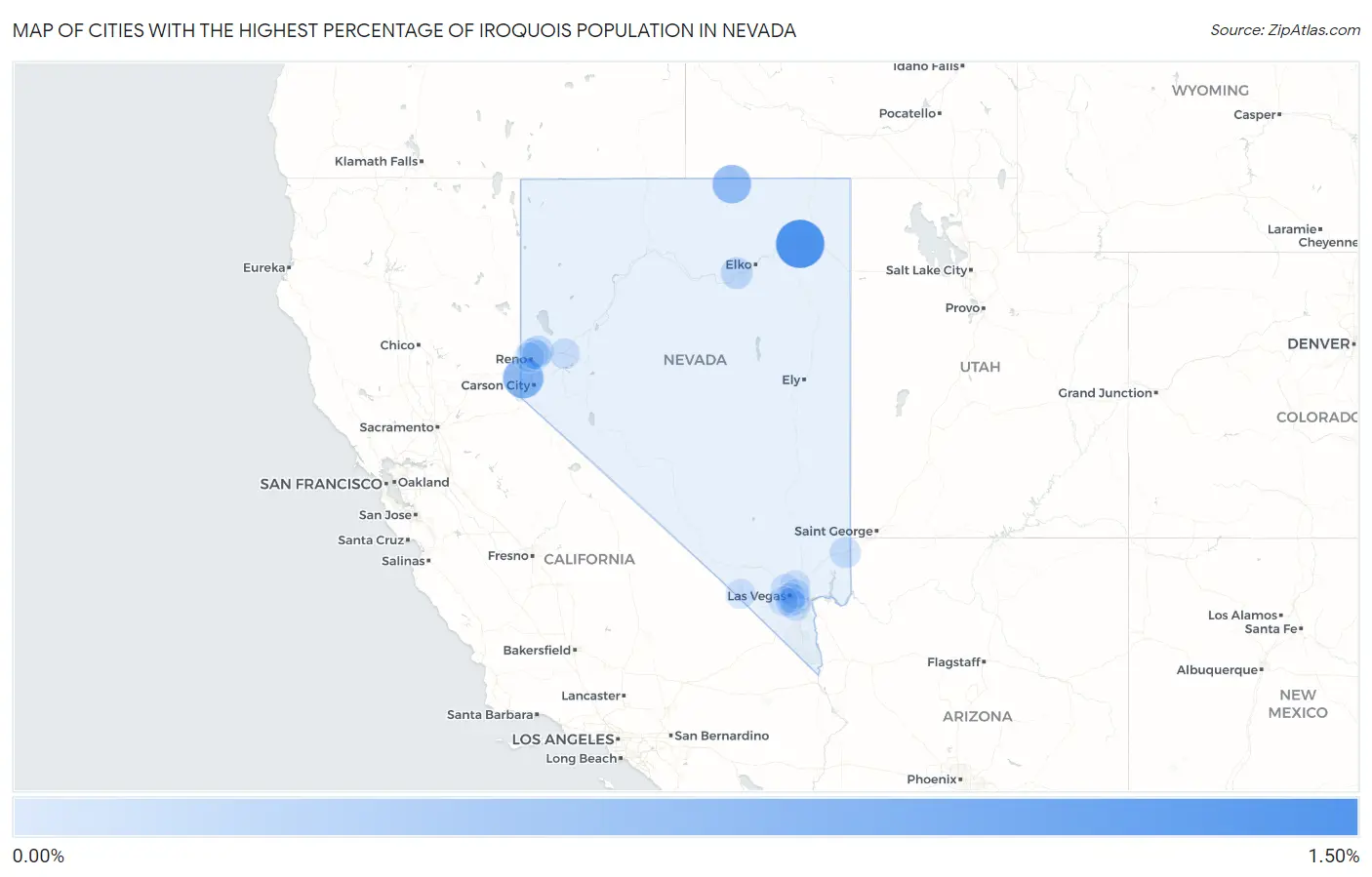 Cities with the Highest Percentage of Iroquois Population in Nevada Map