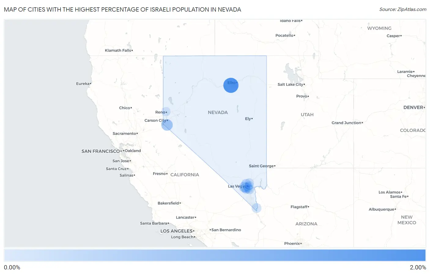 Cities with the Highest Percentage of Israeli Population in Nevada Map