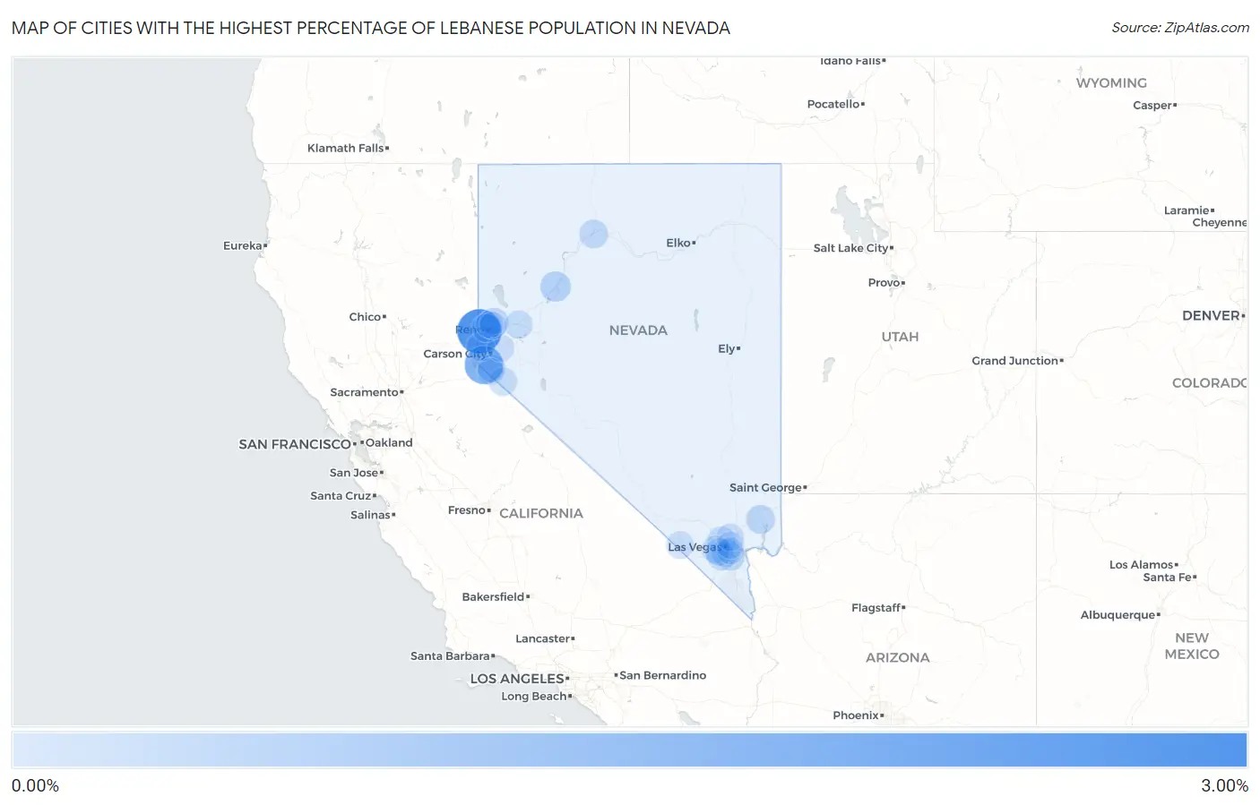 Cities with the Highest Percentage of Lebanese Population in Nevada Map