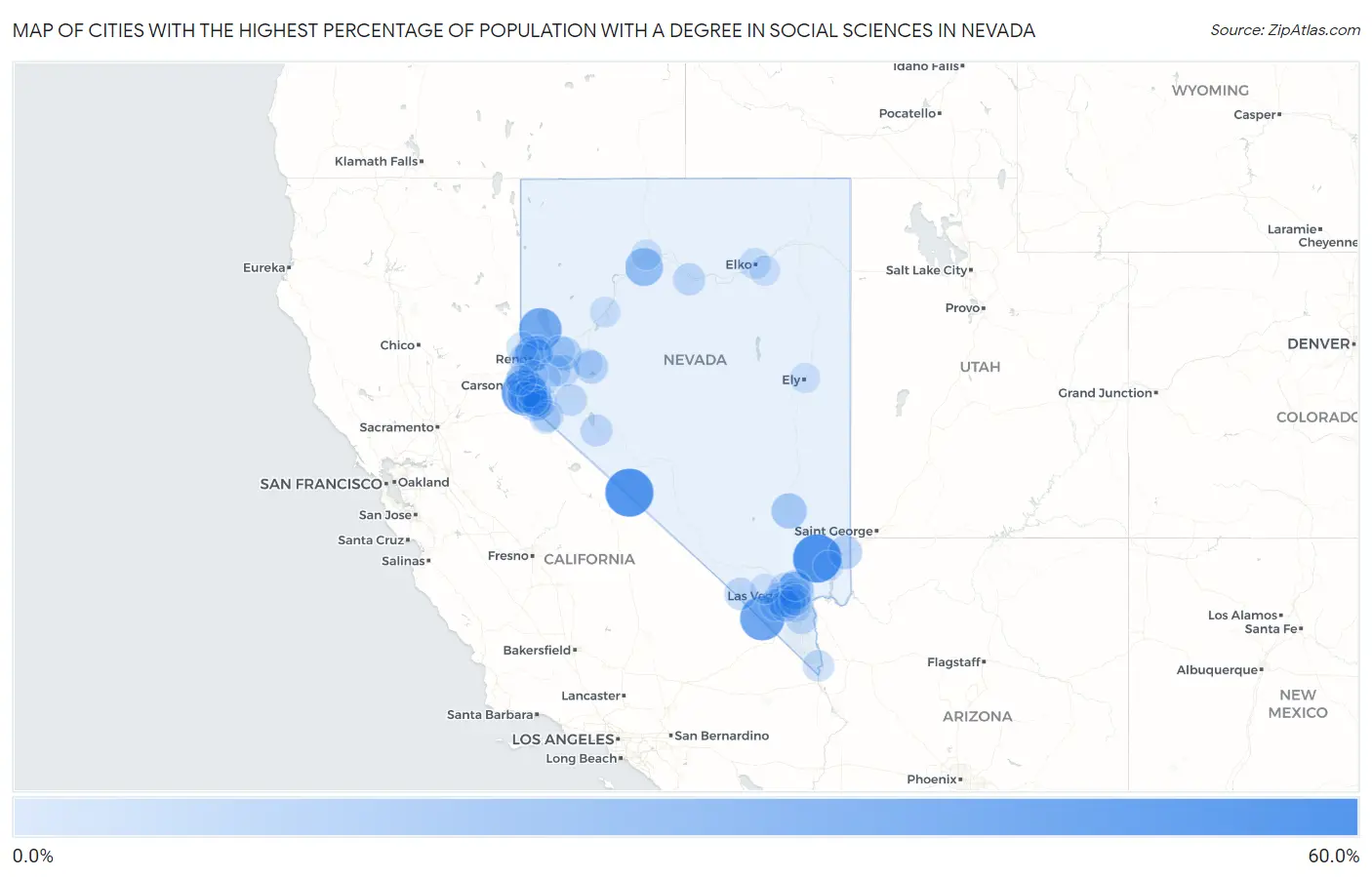 Cities with the Highest Percentage of Population with a Degree in Social Sciences in Nevada Map