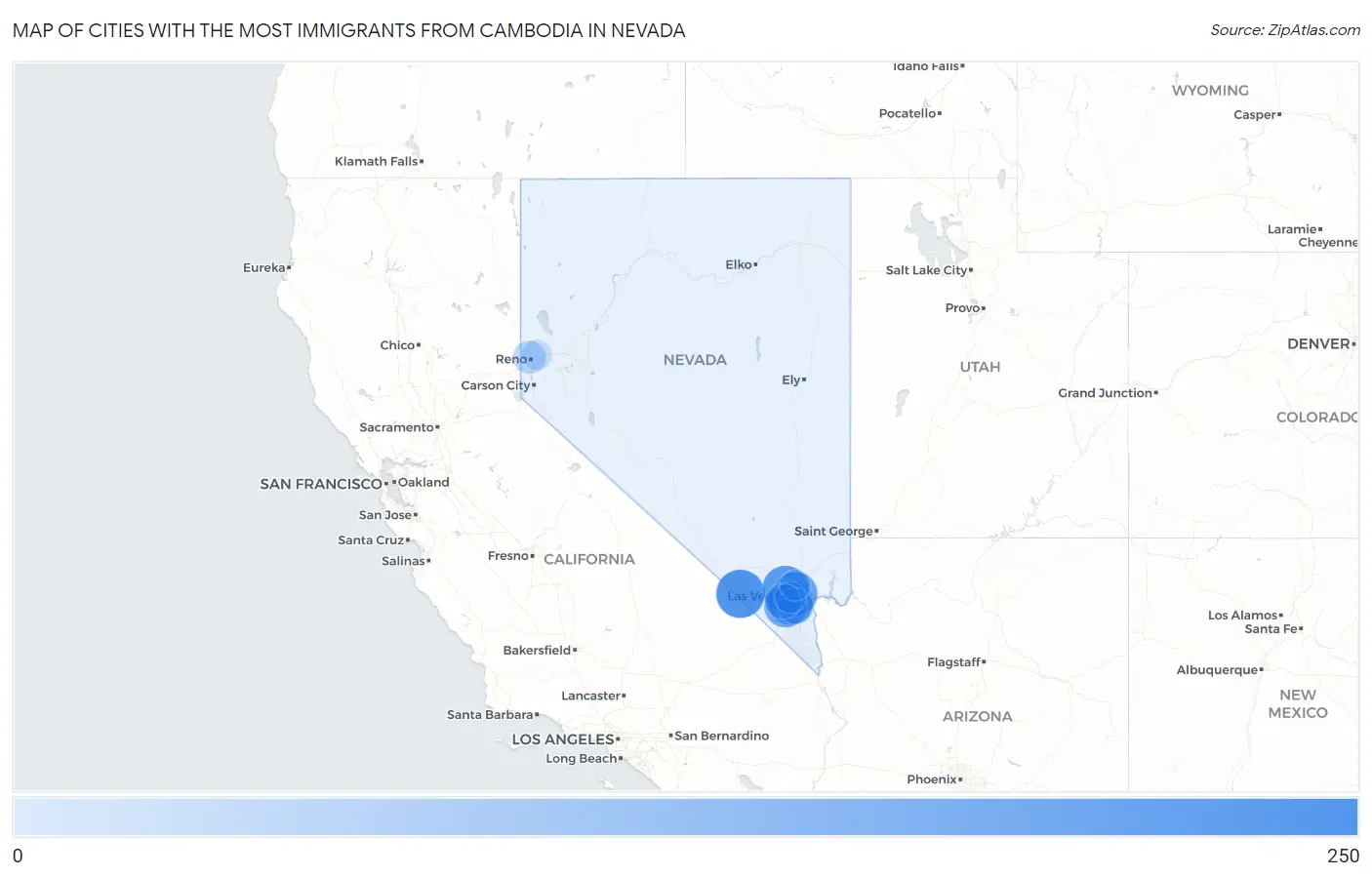 Cities with the Most Immigrants from Cambodia in Nevada Map
