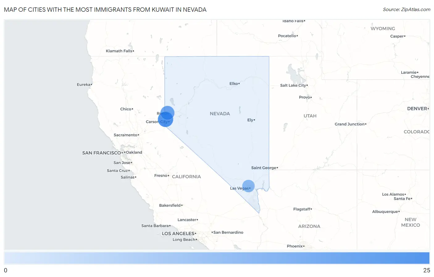 Cities with the Most Immigrants from Kuwait in Nevada Map