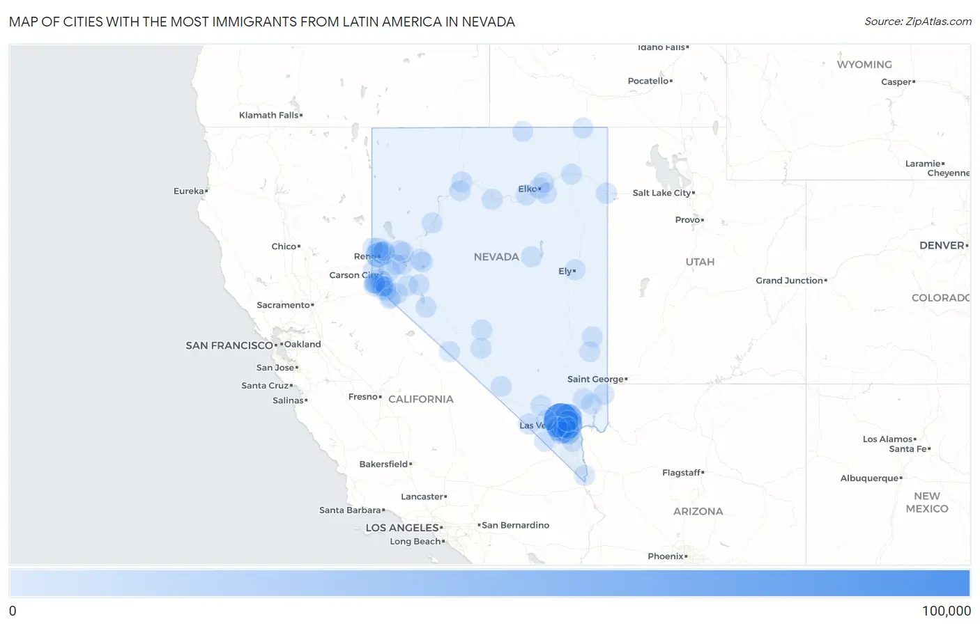 Cities with the Most Immigrants from Latin America in Nevada Map