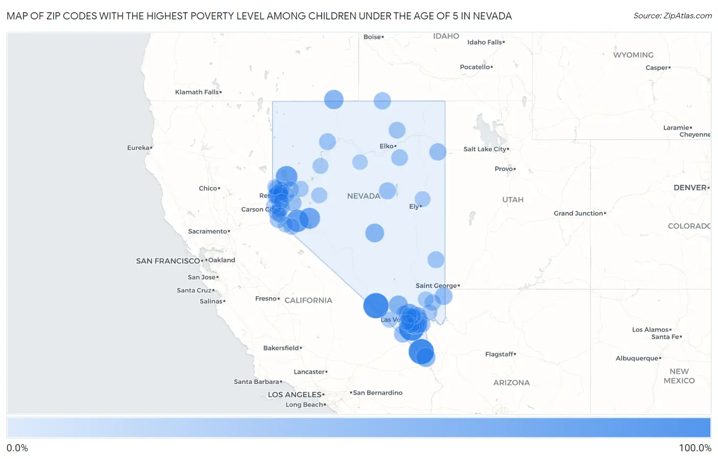 Zip Codes with the Highest Poverty Level Among Children Under the Age of 5 in Nevada Map
