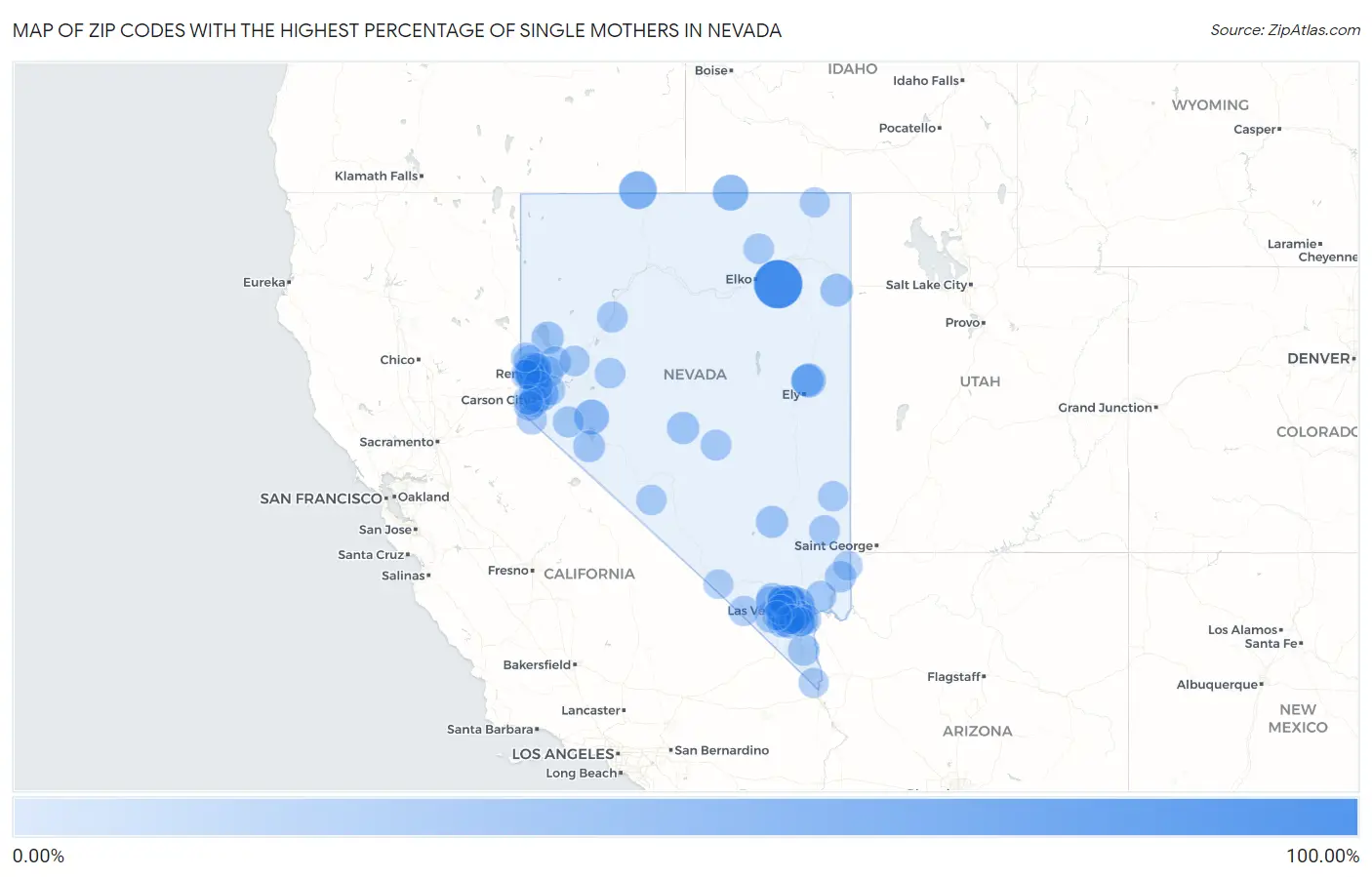 Zip Codes with the Highest Percentage of Single Mothers in Nevada Map