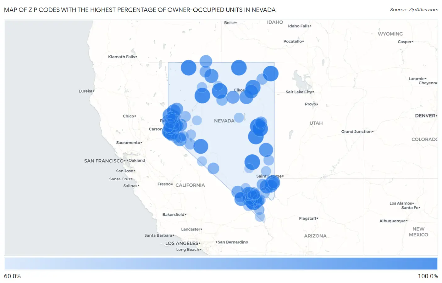 Zip Codes with the Highest Percentage of Owner-Occupied Units in Nevada Map
