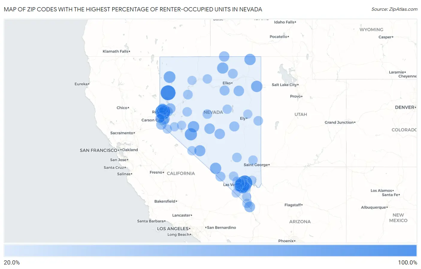 Zip Codes with the Highest Percentage of Renter-Occupied Units in Nevada Map