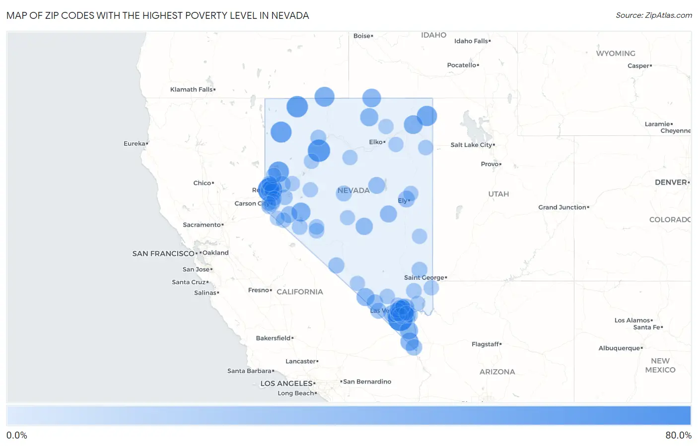 Zip Codes with the Highest Poverty Level in Nevada Map