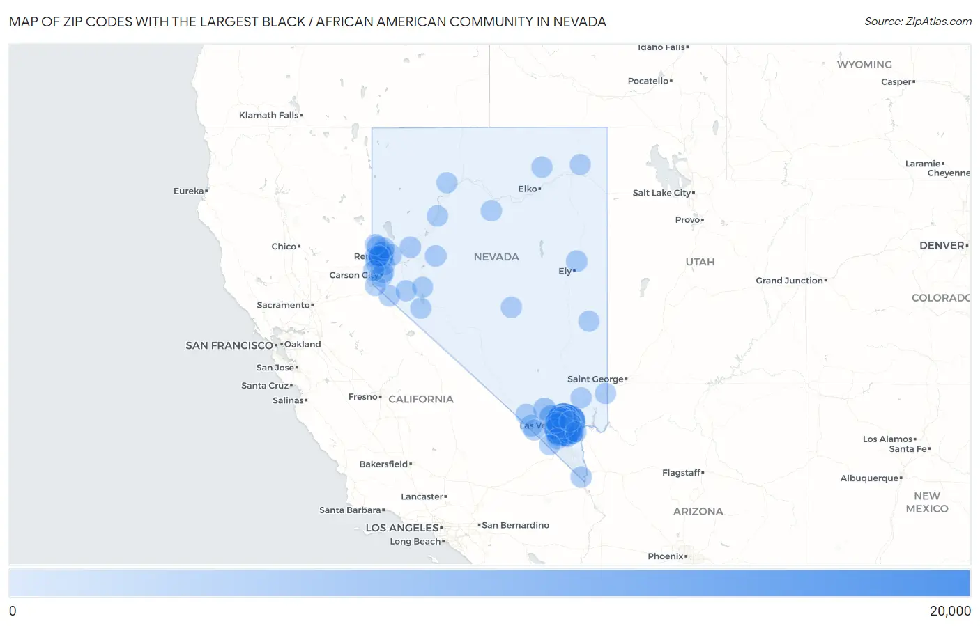 Zip Codes with the Largest Black / African American Community in Nevada Map