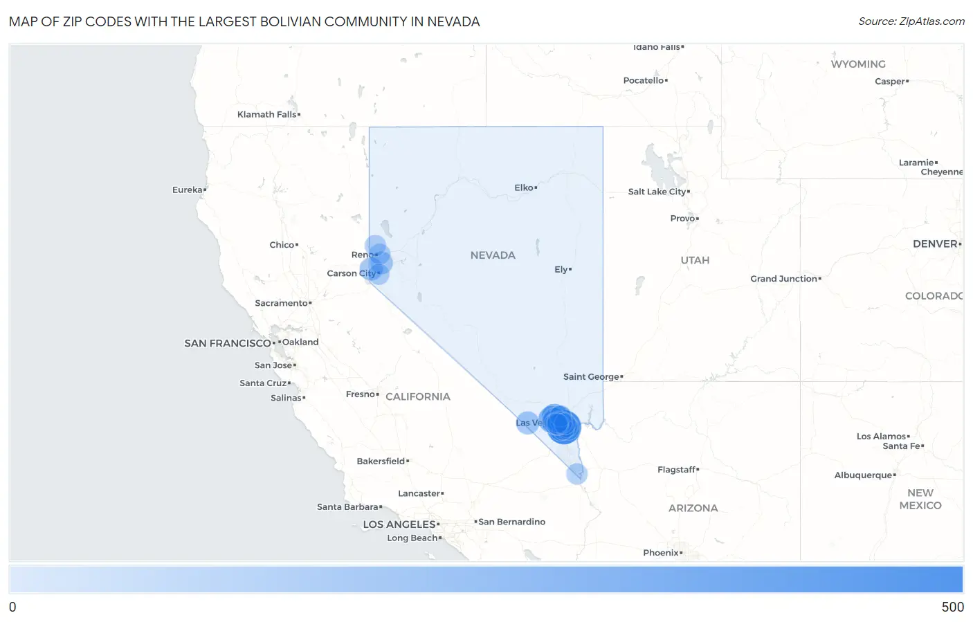 Zip Codes with the Largest Bolivian Community in Nevada Map