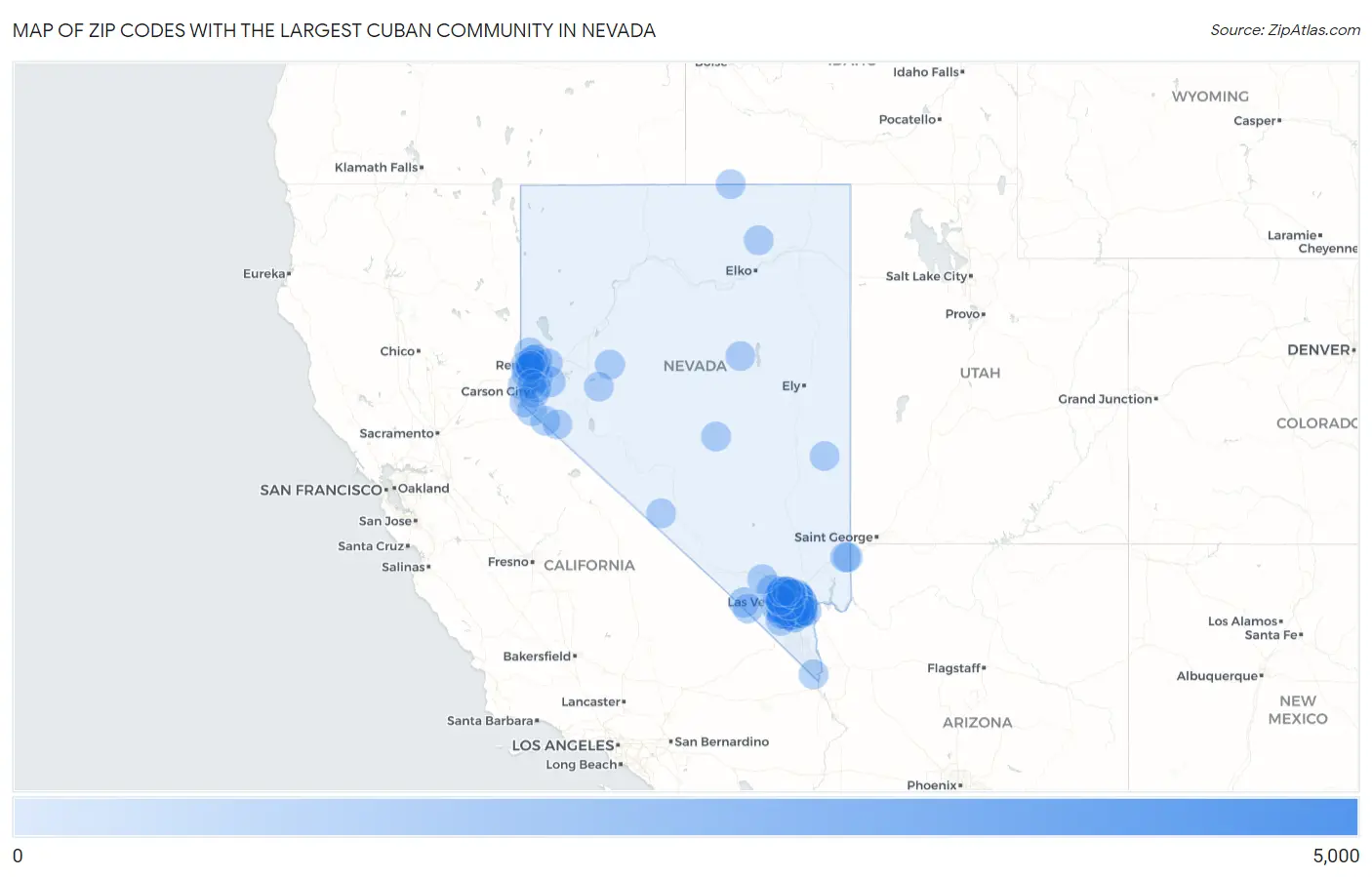Zip Codes with the Largest Cuban Community in Nevada Map