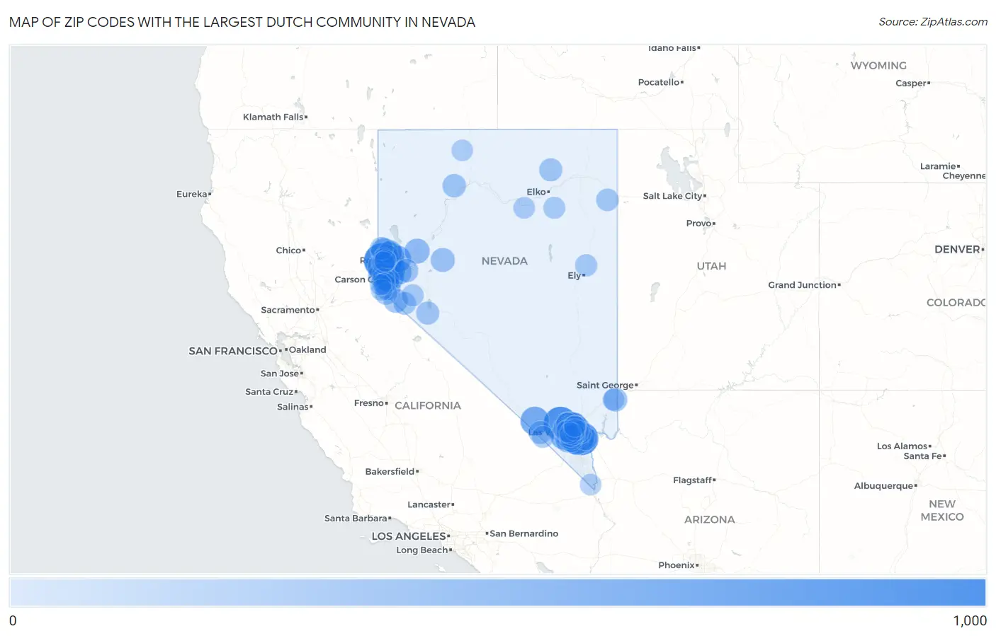 Zip Codes with the Largest Dutch Community in Nevada Map
