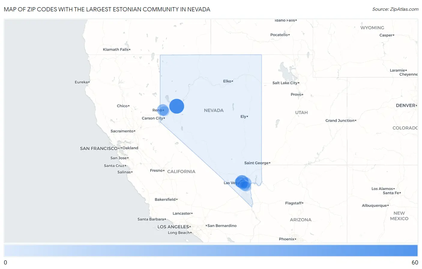 Zip Codes with the Largest Estonian Community in Nevada Map