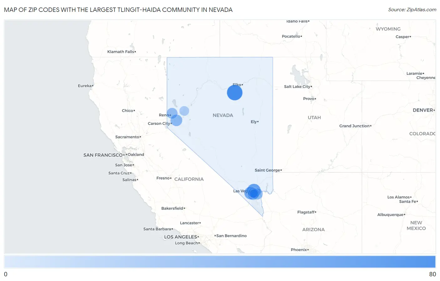 Zip Codes with the Largest Tlingit-Haida Community in Nevada Map