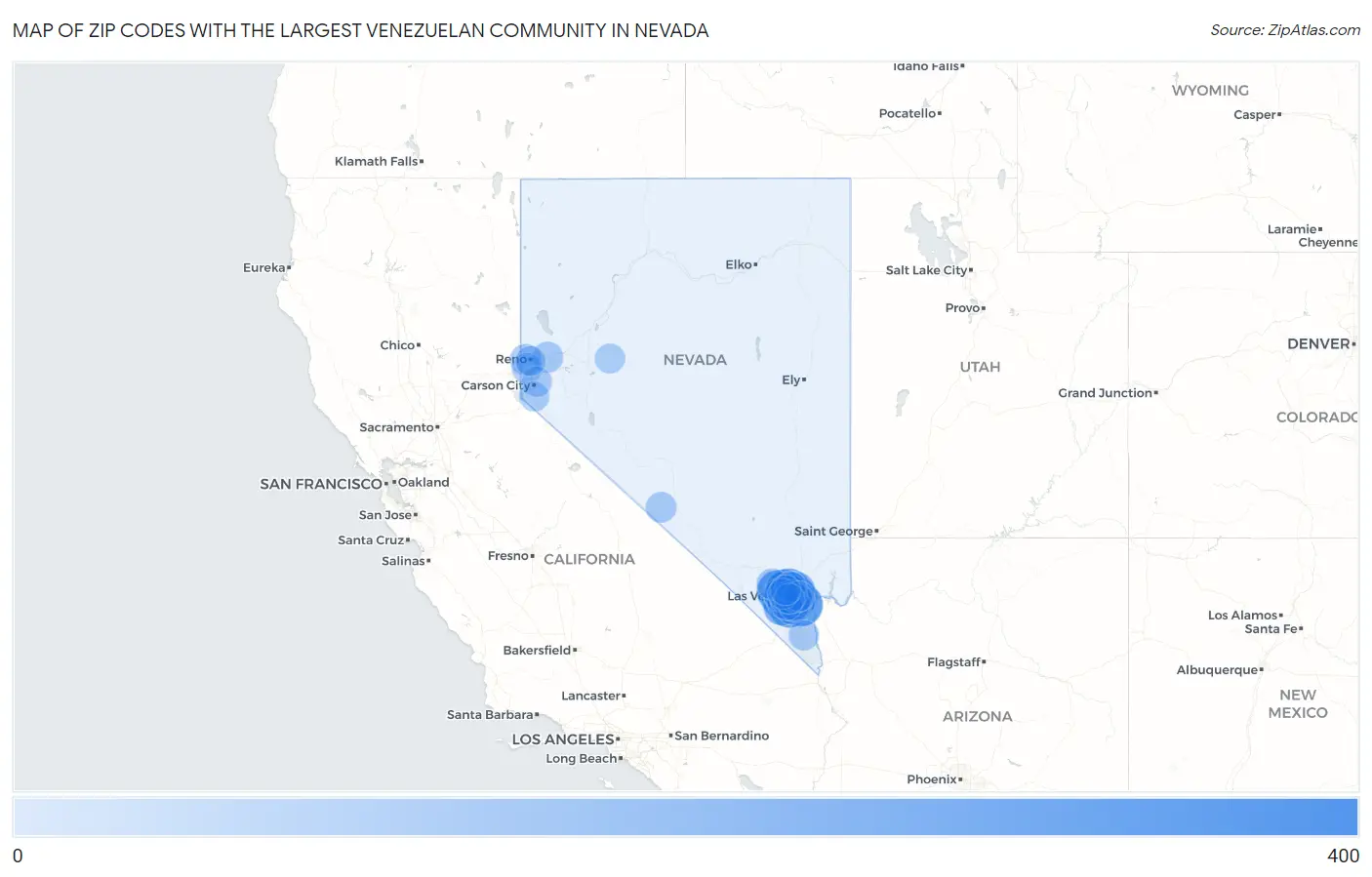 Zip Codes with the Largest Venezuelan Community in Nevada Map