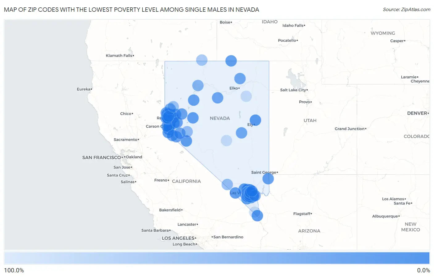 Zip Codes with the Lowest Poverty Level Among Single Males in Nevada Map