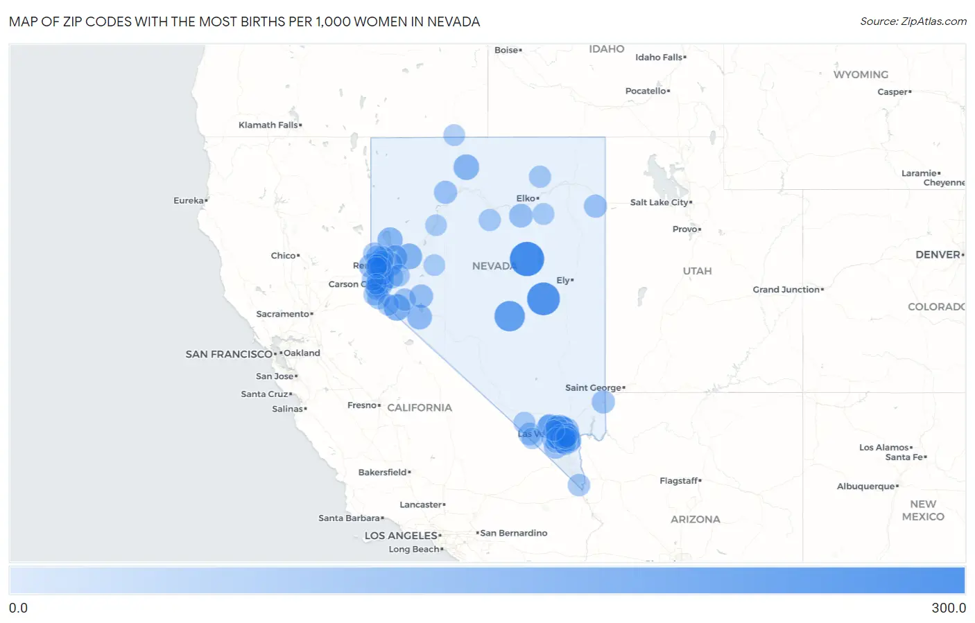 Zip Codes with the Most Births per 1,000 Women in Nevada Map