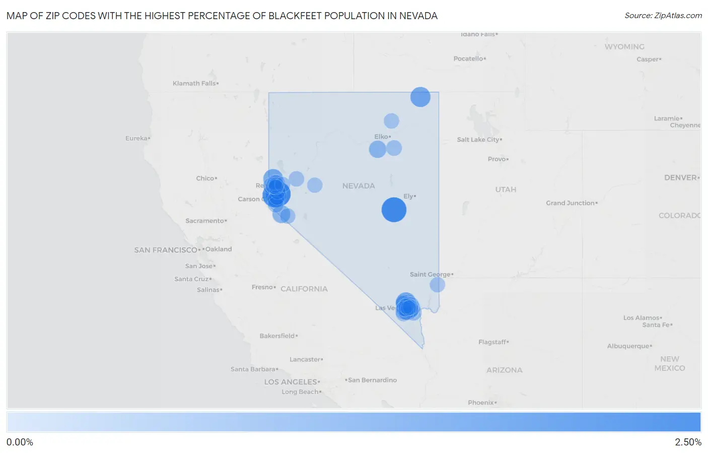 Zip Codes with the Highest Percentage of Blackfeet Population in Nevada Map